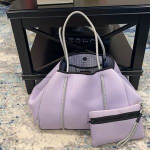 Haute Shore Neoprone Lilac Tote with Silver Handles